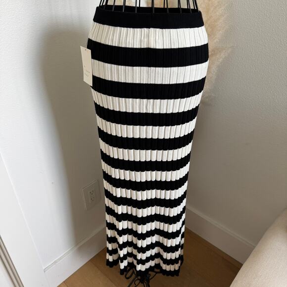 A New Day Black Cream Striped Ribbed Knit Pencil Maxi Skirt NEW Small - Picture 3 of 8
